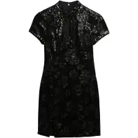 Superdry pour femme. W8012036A Mini robe Mandarin à paillettes noir (L), Casuel, Fête, Polyester, Manche courte