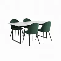 Ebuy24 Tilst ensemble pour salle à manger table à manger impression marbre blanc 90x160 4 chaises velours vert.