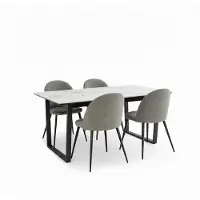 Ebuy24 Tilst ensemble pour salle à manger table à manger impression marbre blanc 90x160 4 chaises velours gris.
