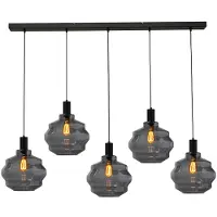 Masterlight Lampe suspendue 5 lumières - noire - Porto avec verres à fumée Ball - Ø 30cm