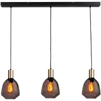 Masterlight Lampe suspendue 3 lumières - dorée - Porto avec des lunettes rouges Nicolette