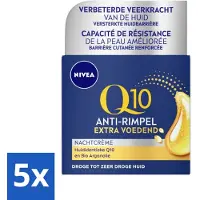 Nivea - Crème de Nuit - Q10 Extra Nourrissant - Pour Peaux Sèches - Anti-Rides - Avec Créatine - 50 ml - Pack Avantage - 5 pièces
