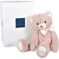 Doudou et Compagnie Peluche Preppy Chic - Ours Rose 40 Cm