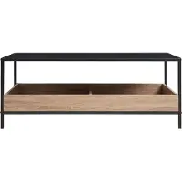 En.casa Table basse 'Belana' 100 x 48 x 39 cm Table de salon avec 2 compartiments de rangement Structure métallique noir/imitation chêne