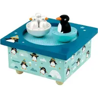 Trousselier Boîte à musique en bois pingouins - - Aimants - 11.5x11.5cm