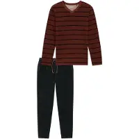 Schiesser Pyjama long bordeaux / noir
