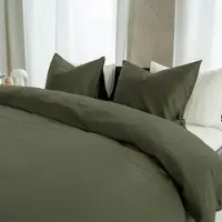 Kayori Housse de couette Emma en satin de coton - 140 x 200-220 cm + 1 taie d'oreiller - Lit simple - Vert foncé