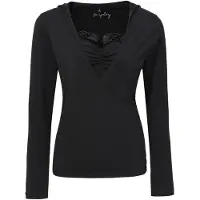 Forplay T-shirt manches longues de - Haut Portefeuille Dentelle - L - XL - pour Femme - noir - Taille XL
