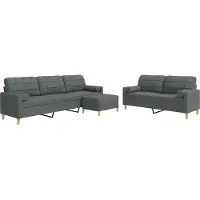 vidaXL Ensemble de canapés 3 pièces avec pouf & coussins décoratifs Tissu gris foncé