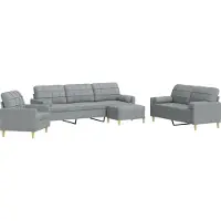 vidaXL Ensemble de canapés 4 pièces avec pouf & coussins décoratifs Tissu gris clair