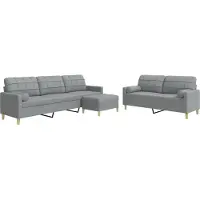 vidaXL Ensemble de canapés 3 pièces avec pouf & coussins décoratifs Tissu gris clair