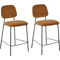Beliani Lot de 2 chaises de bar brun doré, revêtement en velours, mobilier moderne et élégant pour la salle à manger et la cuisine