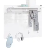 SoBuy Porte manteau mural bois avec patère murale et étagère rangement ¿ Meuble entrée mural multifonction pour salle de bain, cuisine, chambre ¿ Blanc 100x20x70cm, Charge 21kg, FHK36-W