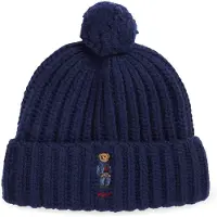 Ralph Lauren pour femme. 455931876003 Bonnet côtelé avec Polo Bear et pompon marin (OSFA), Casuel, Laine, Marine