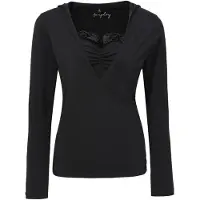 Forplay T-shirt manches longues de - Haut Portefeuille Dentelle - M - XL - pour Femme - noir - Taille M