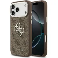 GUESS Coque 4G Metal Logo Backcover Apple iPhone 17 Pro - Silver Edge - Brown