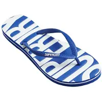 Superdry Femme Logo En Relief Caoutchouc Tongs Vintage, Bleu &amp; Blanc, Taille: L