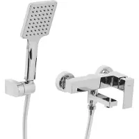 Beliani Mitigeur mural pour baignoire, laiton argenté, pomme de douche avec robinet, style moderne