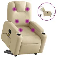 vidaXL Fauteuil de massage électrique avec releveur Crème Tissu