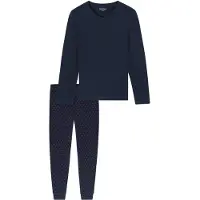 Schiesser Pyjama long 'Casual Essentials' bleu foncé / rouge