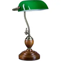 Relaxdays Lampe de bureau avec pied en bois, style rétro, aspect laiton, H x l x P : 26,5 x 43 x 18 cm, bois/verre/métal, verte