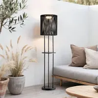 LumenXL Lampadaire Vinta avec LED solaires à 3 niveaux de gradation et corde tressée en noir