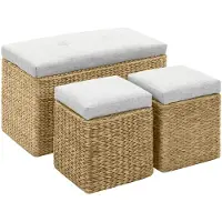 vidaXL Banc avec 2 poufs Jacinthe d'eau Gris
