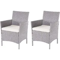 Mendler 2x Fauteuil De Jardin Halden En Polyrotin Gris, Coussin Couleur Crème