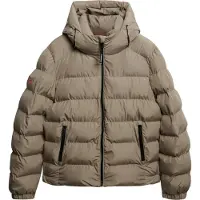 Superdry pour homme. M5011905A Veste de sport matelassée à capuche taupe (S), Casuel, Polyester