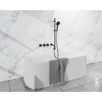 FortiFura Nebbio Ensemble combiné bain - mitigeur thermostatique - barre coulissante avec coude mural intégré - flexible de douche métallique - douchette ronde - bec - noir mat
