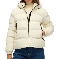 Superdry pour femme. W5011996A Veste matelassée à capuche Stanton, blanc cassé (XS), Casuel, Polyester