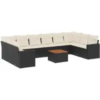 vidaXL Ensemble de salon de jardin 11 pièces avec coussins noir poly rotin