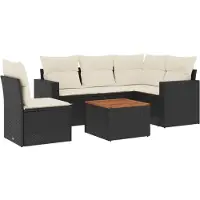vidaXL Ensemble de salon de jardin 6 pièces avec coussins noir poly rotin