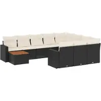 vidaXL Ensemble de salon de jardin 11 pièces avec coussins noir poly rotin