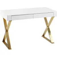 Wohnling Table 118x76x57 cm bois, brillant, pieds en métal blanc, or |