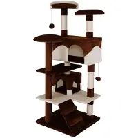 Lionto Arbre à chat, grand arbre à chat & à jeux de 130 cm avec 2 grottes, escalier, 3 surfaces de repos & troncs en sisal, gris/blanc