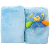 Creaciones Llopis Coffret Cadeau+couverture Polaire+hochet Ours 100x75 Cm 16 Cm