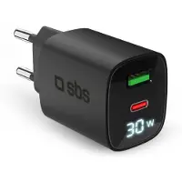 SBS Chargeur mural LCD USB‑C 30W + USB‑A 18W