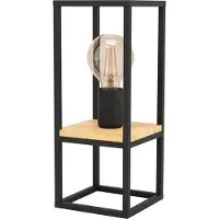 Eglo Lampe de table Libertad, lampe de table, lampe de chevet en métal noir et bois naturel, lampe de salon, lampe avec interrupteur, douille E27
