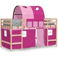 vidaXL Lit surélevé pour enfants avec tunnel rose 90x190 cm pin massif