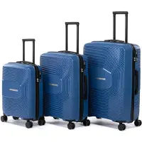 Milanoro Ensemble de valises 3 pièces - Polypropylène léger - Bleu - Roues 360° et serrure TSA