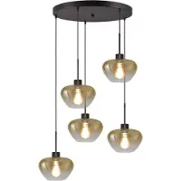 Masterlight Suspension 5 lumières Genua noir avec 5x verre doré Ø 24cm