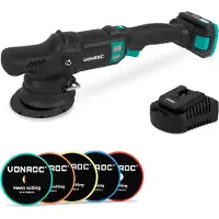 Vonroc PRO Polisseuse à double action 20 V – Ø 125 mm | Avec batterie 2,0 Ah, Chargeur Rapide et 5 disques de polissage