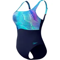 Speedo Shaping Contoureclipse Printed Swimsuit Bleu UK 40 Femme