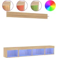vidaXL Meuble-paroi 5 pièces avec éclairage LED Chêne Sonoma Matériau dérivé du bois