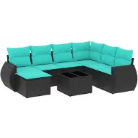 vidaXL Ensemble de 8 canapés de jardin avec coussins, polyrattan noir