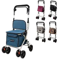 Mobiclinic Rollateur avec panier Déambulateur Sac à provisions et siège Rollateur pliable 21 L Coliseo Chariot de courses 4 roues Acier