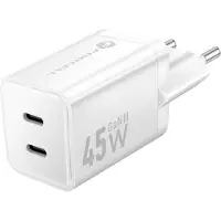 Forcell F-ENERGY Mini GaN III VT-36B chargeur de voyage avec 2 x prises Type C, PD QC4.0 45W blanc