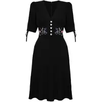 Hell Bunny Robe mi-longue Rockabilly de - Winnie Dress - S - 4XL - pour Femme - noir - Taille XXL