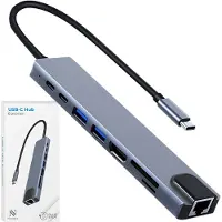 Nuvance - Hub USB C 3.0 - 8 ports - Répartiteur USB avec Ethernet - USB C vers HDMI - Hub USB 3.0 - Station d'accueil ordinateur portable - Lecteur de carte micro SD - HDMI 4K - Gris